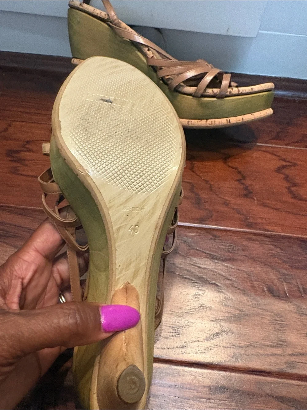 CNC Costume National Tan Strappy Cork Platform Wedges